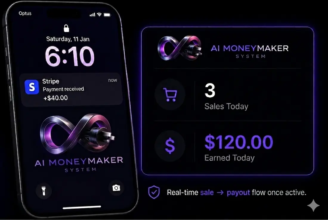 AI MoneyMaker real-time sale to payout flow once active