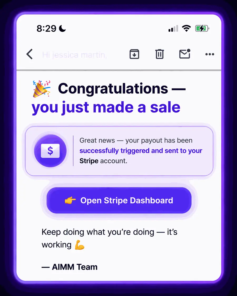 AI MoneyMaker sale notification proof